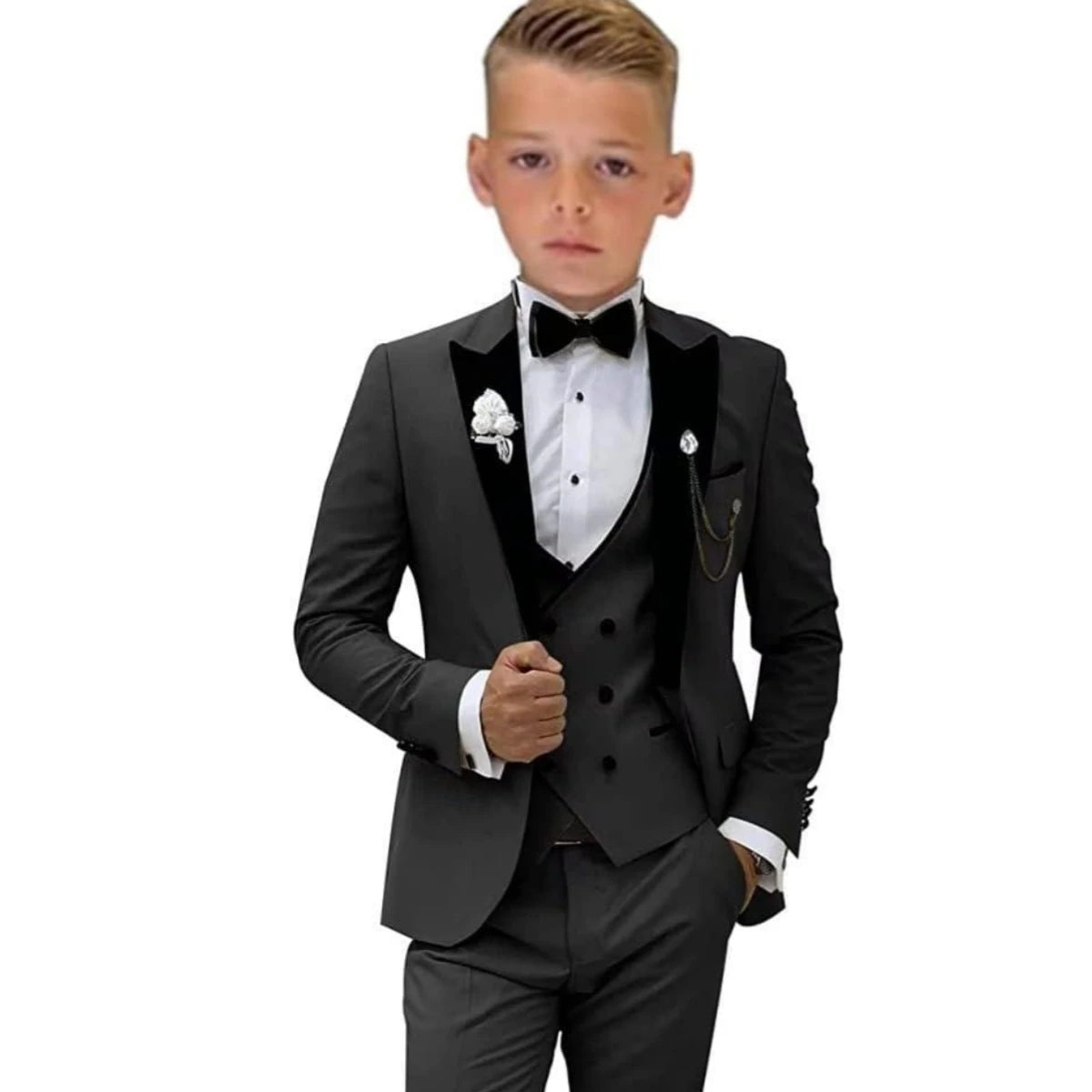 Boys Elegant Tuxedo Suit Set Blazer, Vest & Pants - 3 Pieces