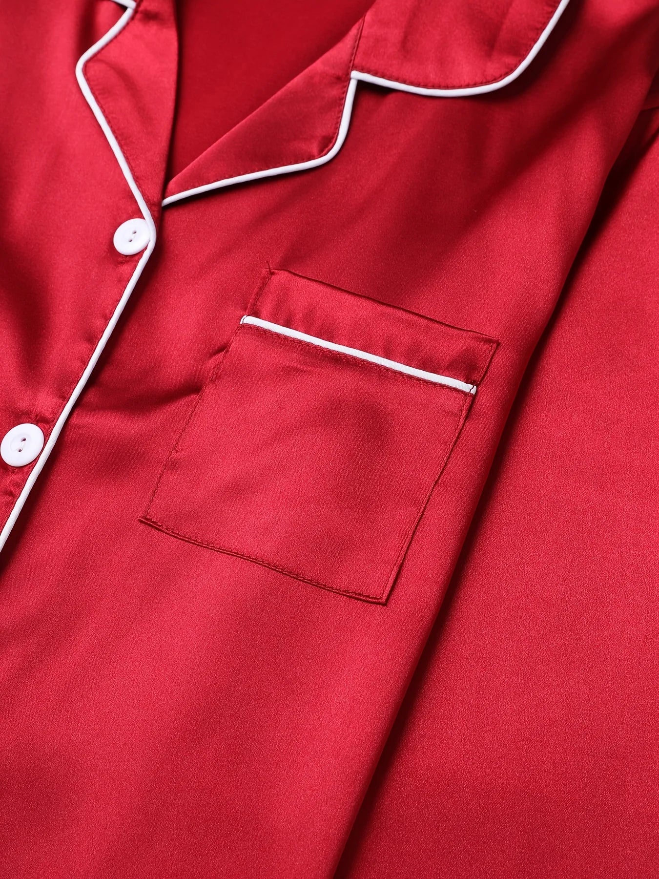 Women Solid Pajama Set Long Sleeve Button Up Lapel Top & Pants