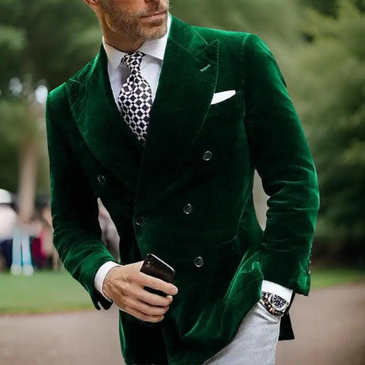 Elegant Italian Velvet Double Breasted Blazer for Men