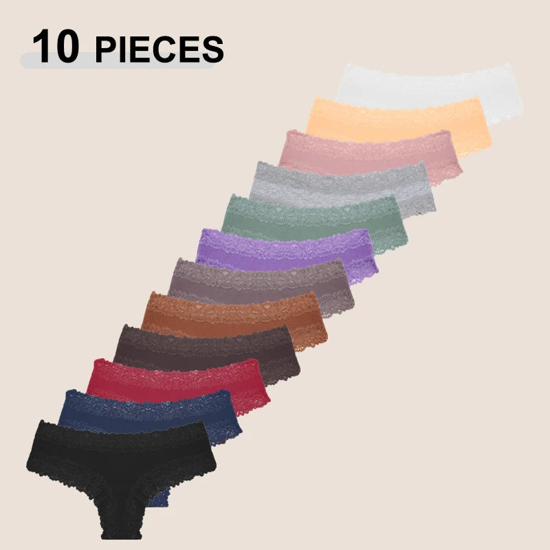 10PCS/Set Women Lace Cotton Panties Sexy Low-Waist