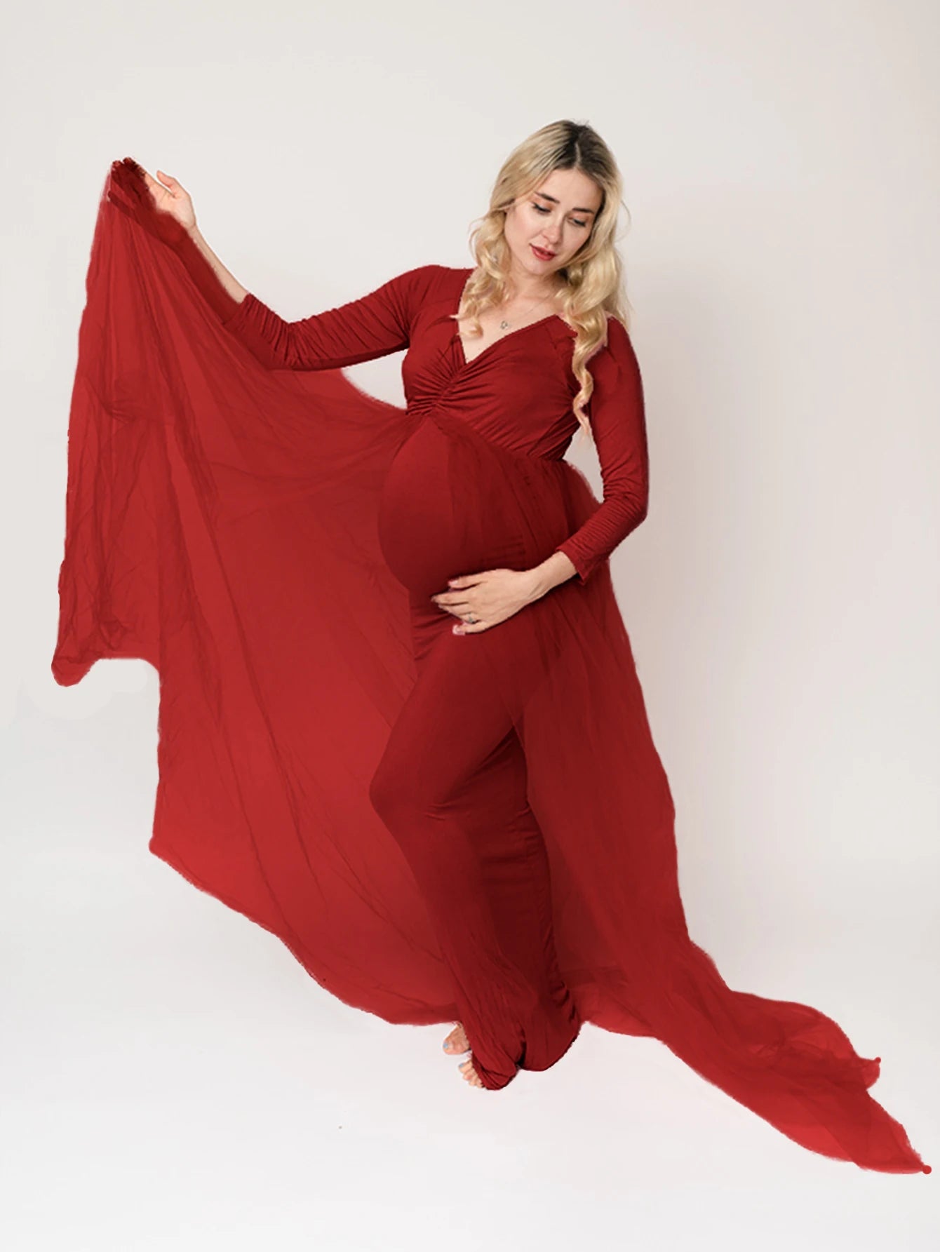Maternity Long Sleeved Floor Length Mesh Dress