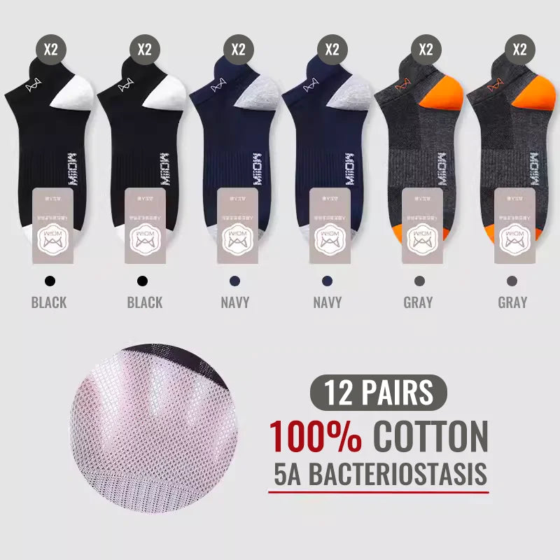 100% Pure Cotton Men Short Socks Set Lycra Band Ear-lifting Heel Protection Deodorant Antibacterial Sports Ankle Sock