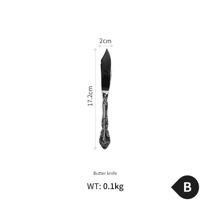 European Style Vintage Engraving 18-10 Stainless Steel Western Food Knife and Fork Tableware Set Full Set Knife, Fork and Spoon Household Three-Piece Set