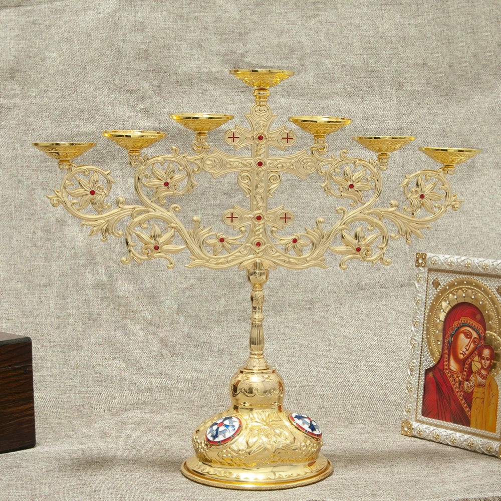 Metal Alloy 7 Branch Candle Holder Church Home Decoration Gold Plated
