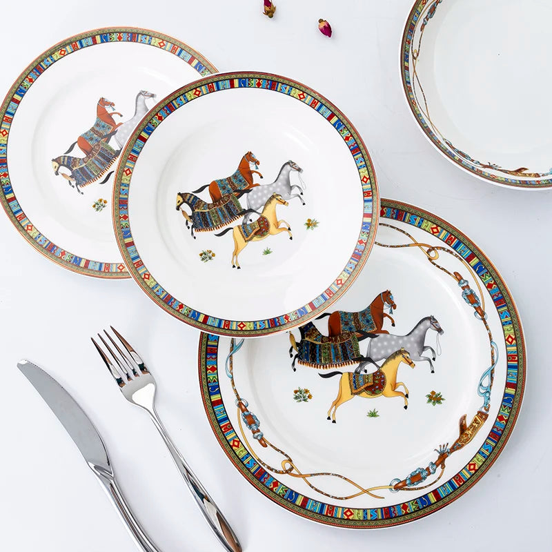 Mongolian Style Horse Plate Ceramic  Dinner Plates No Box No Logo