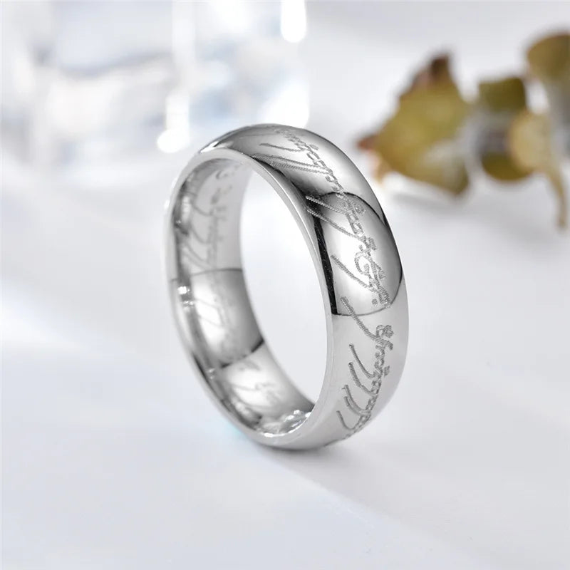 6MM Stainless Steel Laser Engraving Exquisite Couples Wedding Ring, Men and Women