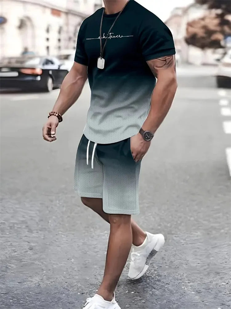 Men's Summer Outfit  Short Sleeve T Shirt & Short Set 2 Piece Sportwear 3D Printed
