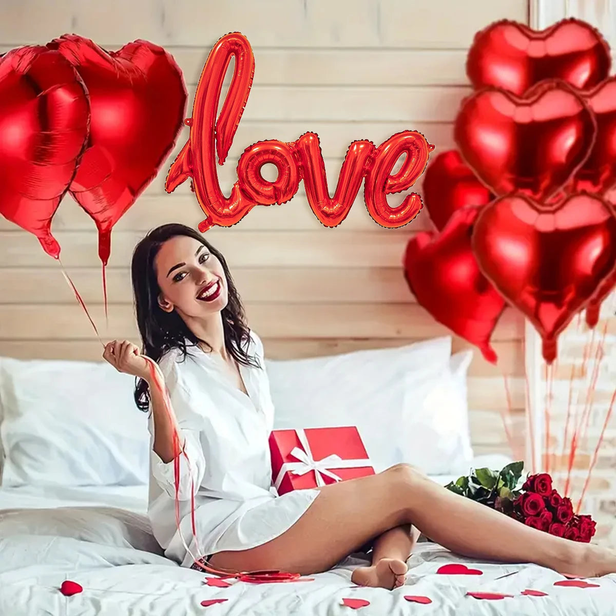 407pcs red "love" letter balloon set, 18-inch heart-shaped balloon rose petals