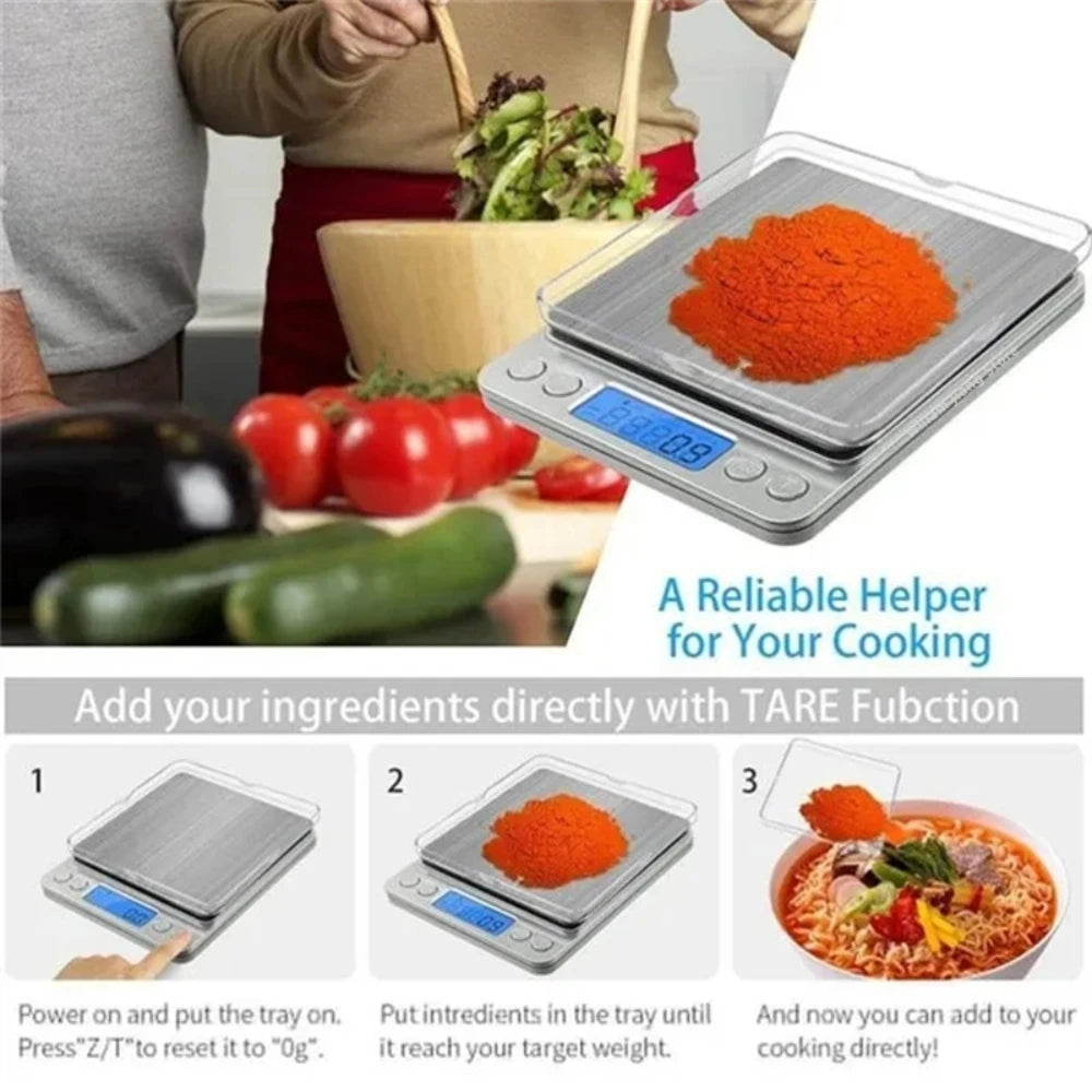 Digital Kitchen Scale Mini Pocket Stainless Steel 0.1/3000g Weigh Scales