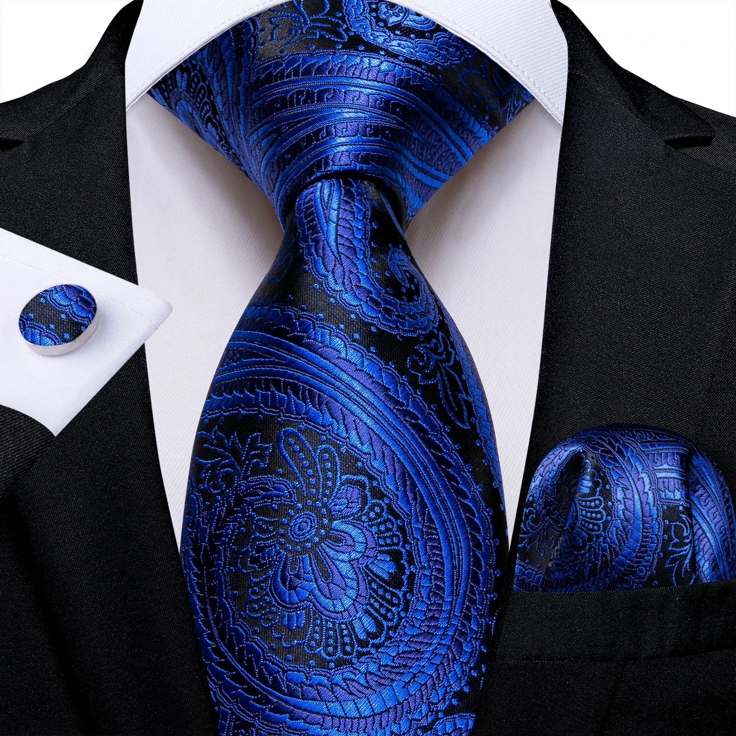 New Classic 100% Silk Men's Ties 8cm Blue Plaid Dot Striped Business Necktie Handkerchief Wedding Party Tie Set