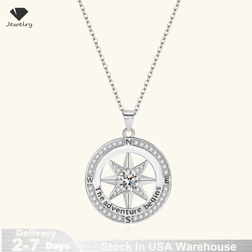 925 Sterling Silver Necklace Compass Necklace with Cubic Zirconia Stone for Women High Quality Jewelry