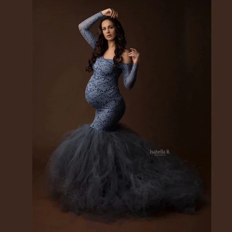 Sexy Lace Off shoulder Pregnancy Dress Photography Props Maxi Gown