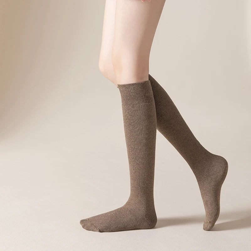 Women's Winter Warm Long Stockings Thick Thermal Cotton Terry Solid Breathable Knee High Socks