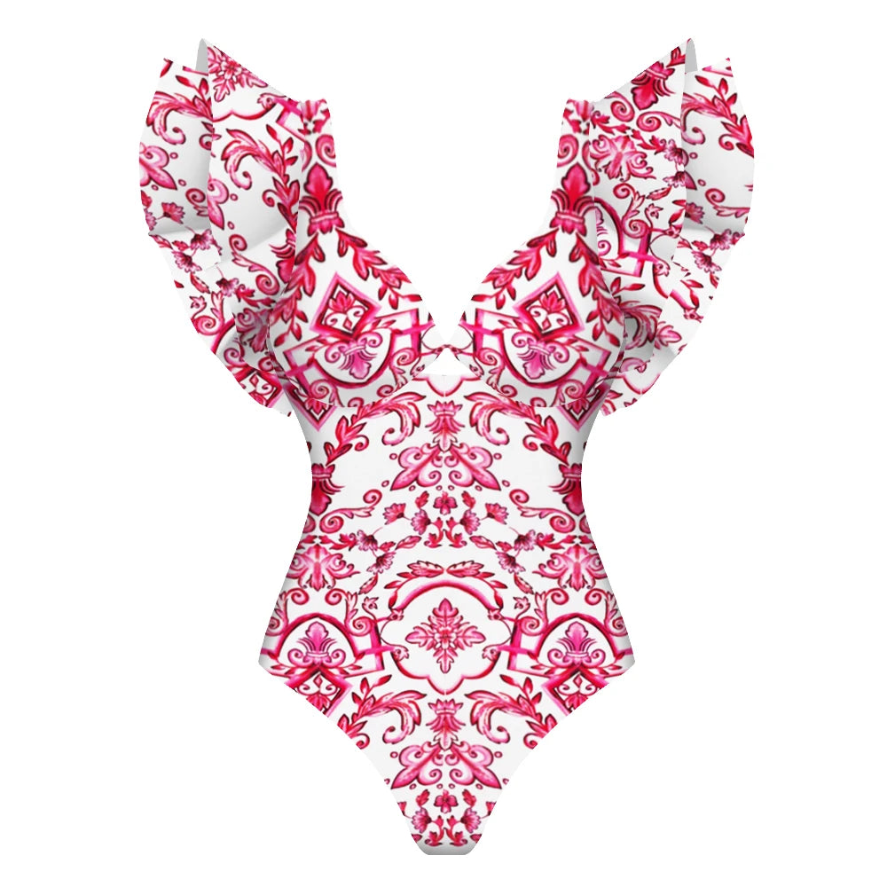 2-Piece Shoulder Ruffle Swimsuit With Cover Up Sexy Beachwear