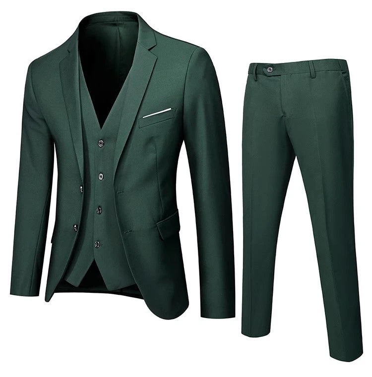 Men's 3 Piece Suit, Jacket Vest Trousers, Slim Fit Blazer Waistcoat Pants