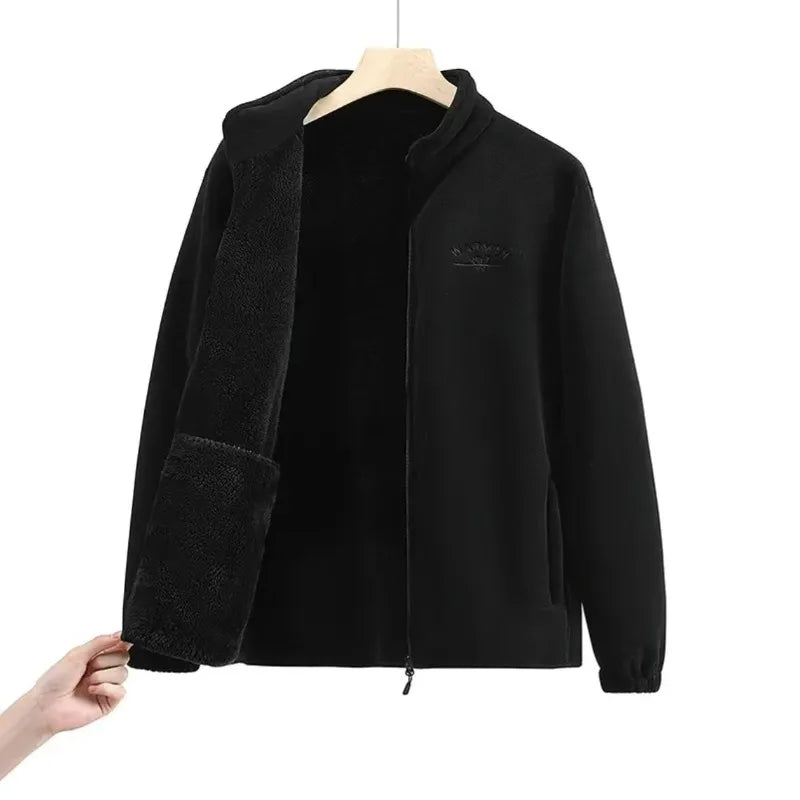 Women's Winter Sport Wool Liner Coat Loose-Fit Full Sleeve Polar Fleece Zipper