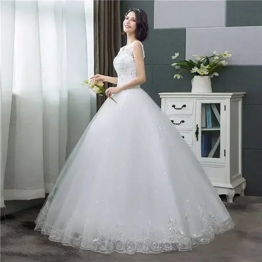 Plus Size Wedding Dress - V-Neck Sequined Ball Gown Customizable