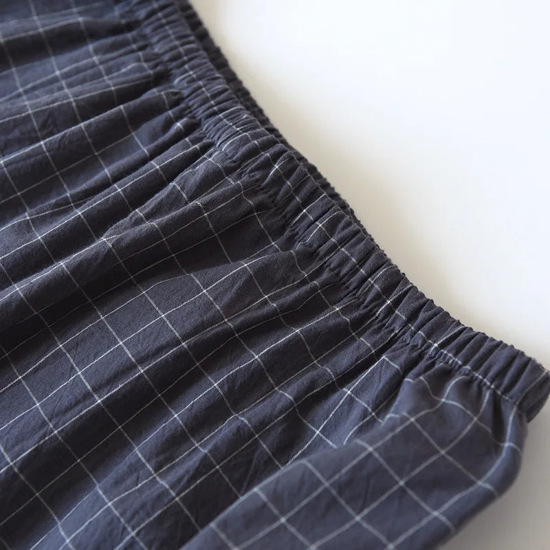 Men's Pajamas Summer Thin Short-sleeved Shorts Cotton Plaid