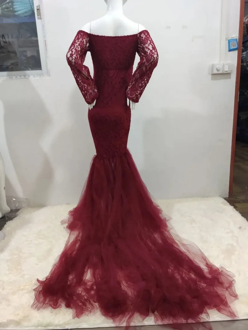 Sexy Lace Off shoulder Pregnancy Dress Photography Props Maxi Gown
