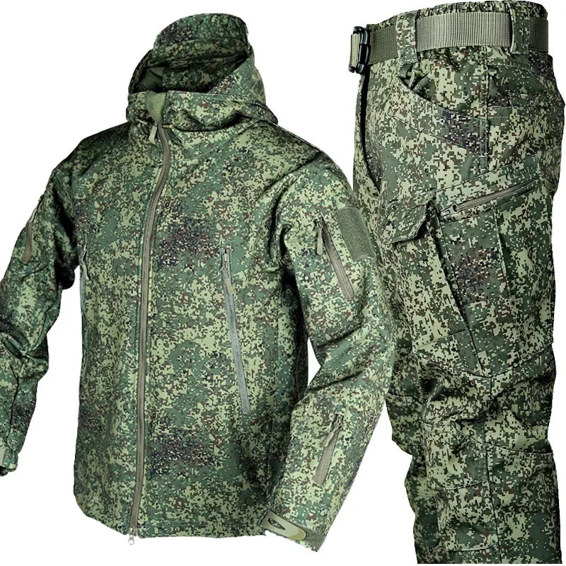 Men's Winter Thick 2 Piece Suit Hooded Jacket Fleece & Pants Waterproof Multi-pockets