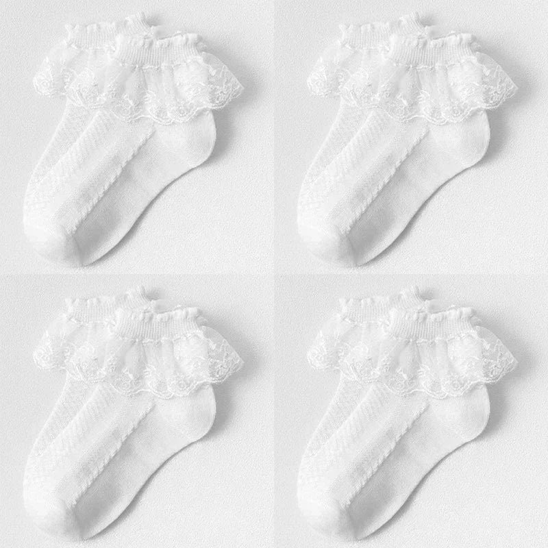 Breathable Cotton Socks with Ruffle Lace