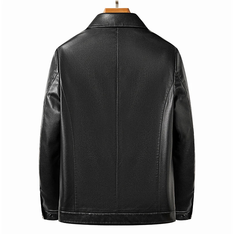 Men's Genuine Leather Polo Mock Neck Jacket Slim Sheepskin Coat Spring and Autumn