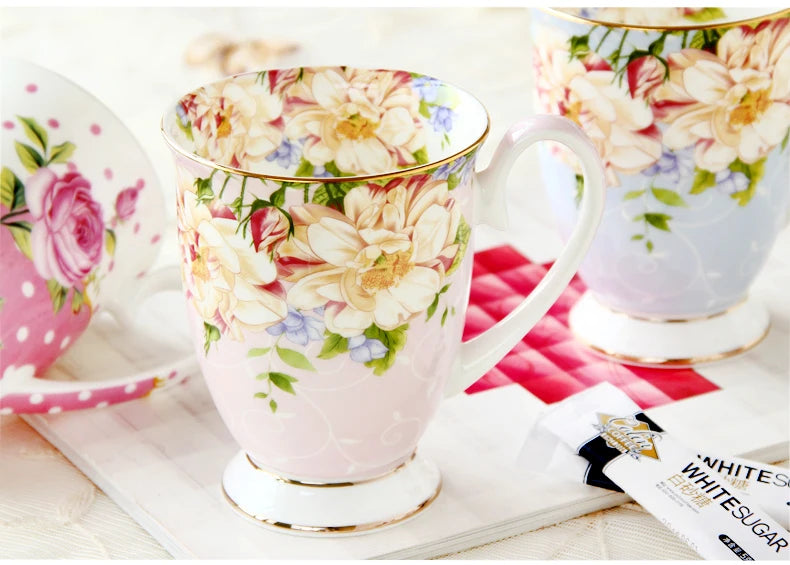 300ML, bone china ceramic coffee mug, tazas cafe floral painting, present creative ceramic tea cup, vintage tea ceremony
