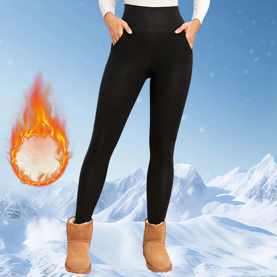 Winter Thermal Fleece Tommy Control Women Leggings Thick Flared Pants High-Waisted
