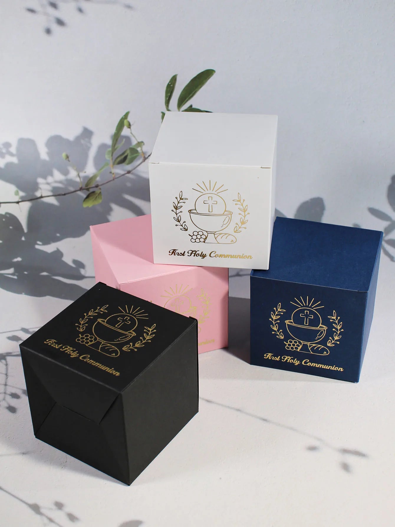 Elegant first communion gift box, golden Holy Grail of the cross and the words' First Communion ', Christian communion gift box