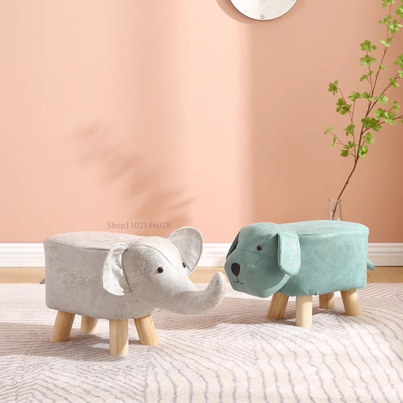 Real Wood Low Stools Creative Animal Elephant Cartoon Family Change Shoe taburete Small Stool ottomans Lovely pouf