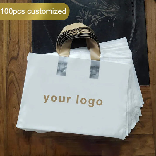 100pcs Custom Logo Colorful Shopping Bags With Handle Plastic Gift Bag Print One Color Logo On One-sided Free Design Print