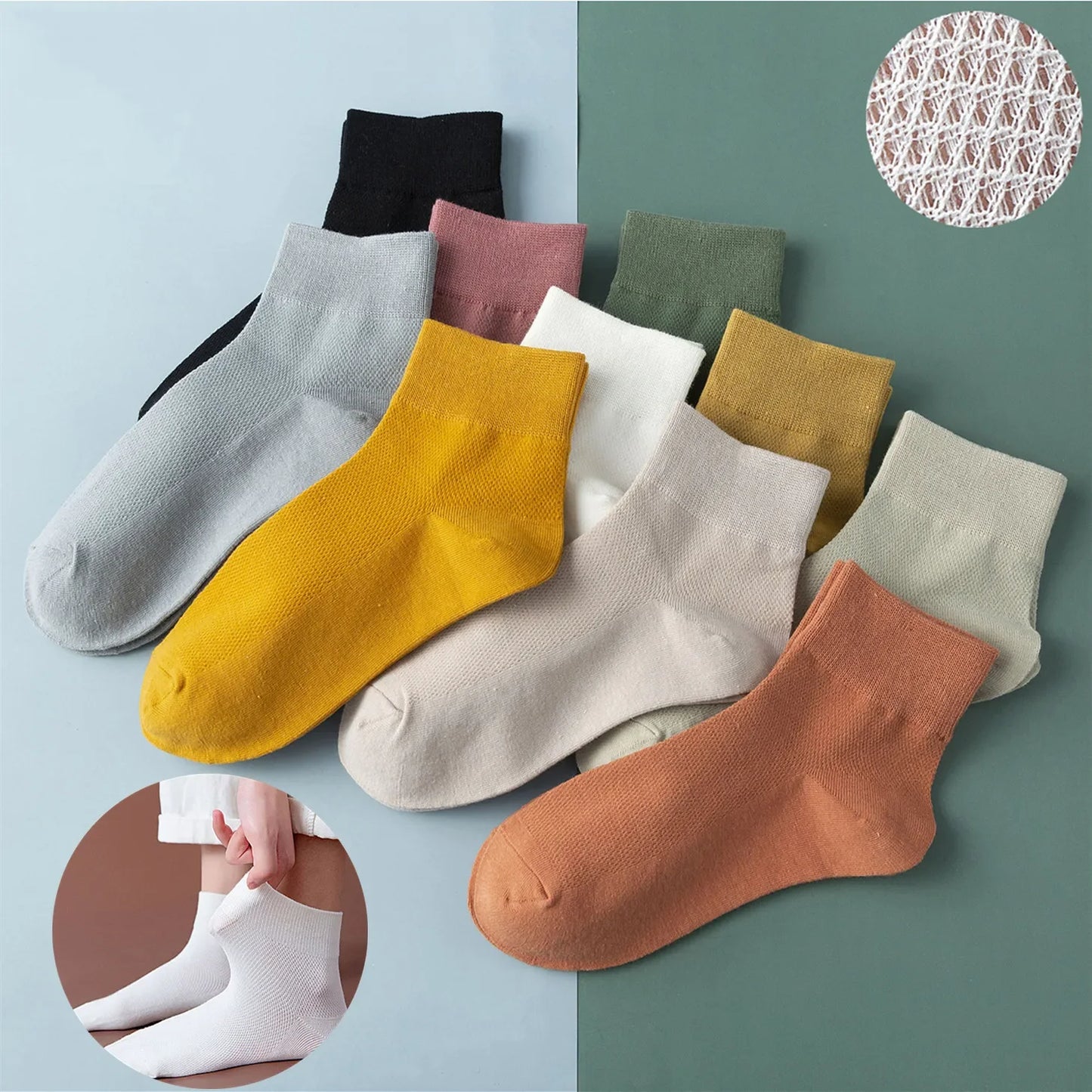 Cotton Breathable Solid Color Woman Summer Thin Socks