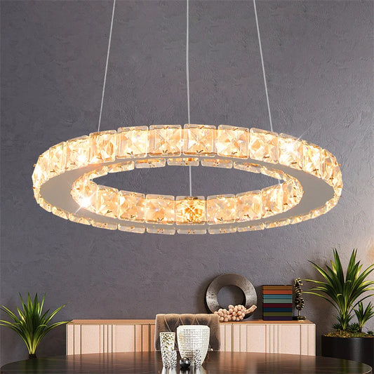 Modern Stainless Steel Ring Led Chandeliers For Dining Room Home Decor