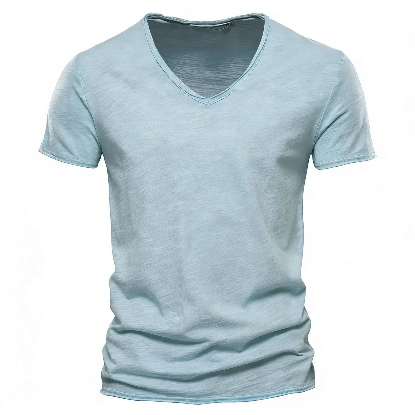 S-5XL 100% Cotton Men's T-Shirts Fashion Design V-neck Casual Slim Fit