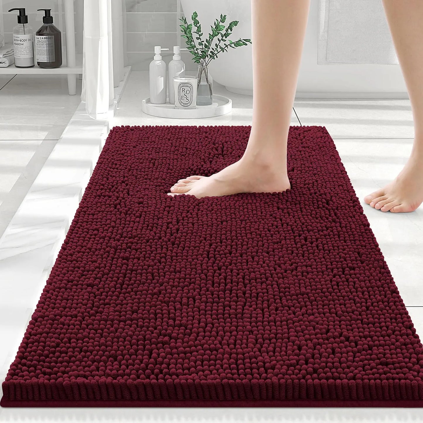 Chenille Bath Kitchen Living Room Shower Mats Resist Dirt & Absorbent Machine Wash