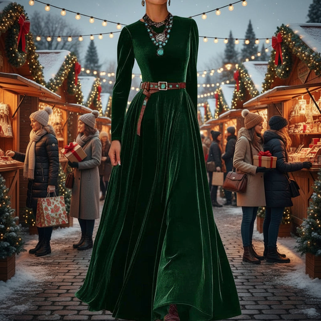 Spring Autumn O Neck Solid Chic Maxi Women Dress Long Sleeve Party Dress