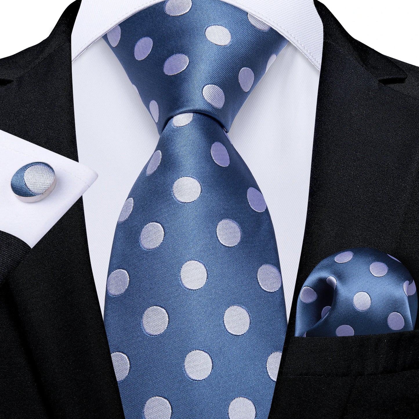 New Classic 100% Silk Men's Ties 8cm Blue Plaid Dot Striped Business Necktie Handkerchief Wedding Party Tie Set