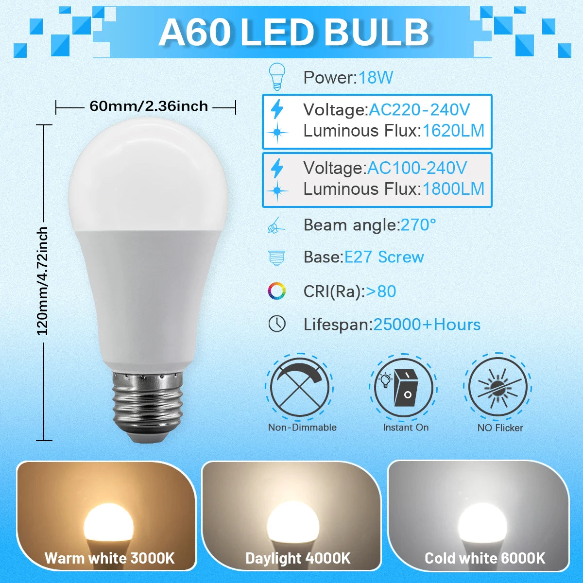10PCS Lampara LED Bulb Lamps 8W-24W E27 Light Bulbs AC 220-240V 110V 120V Daylight Lighting A60 A80 for Home Foyer BedRoom Decor