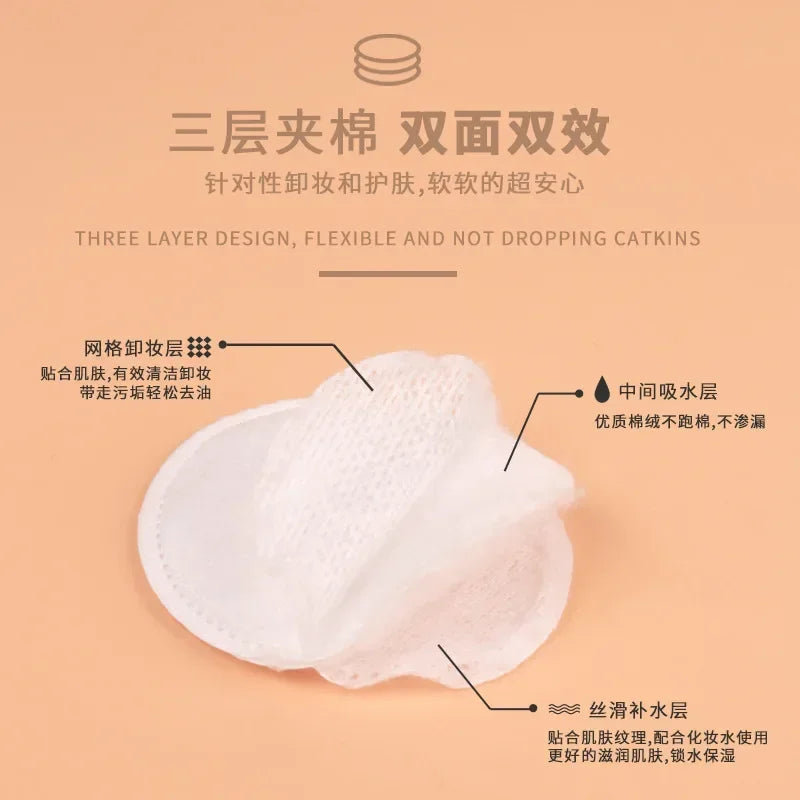 Double-side Round Makeup Cotton Remover Pads Women Disposable Compress Face Cleaning Wipes Three Layer Makeup Accessories