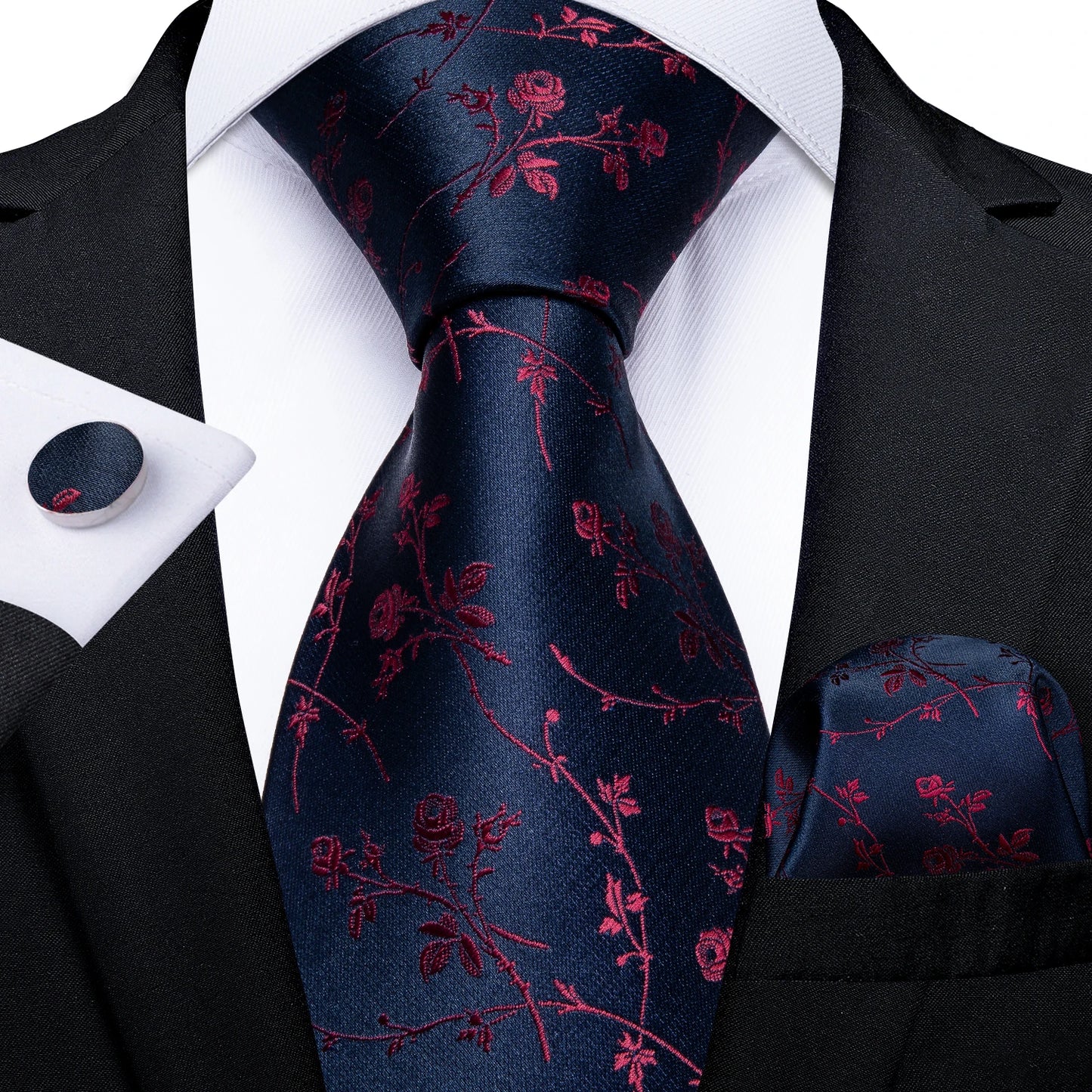 New Classic 100% Silk Men's Ties 8cm Blue Plaid Dot Striped Business Necktie Handkerchief Wedding Party Tie Set