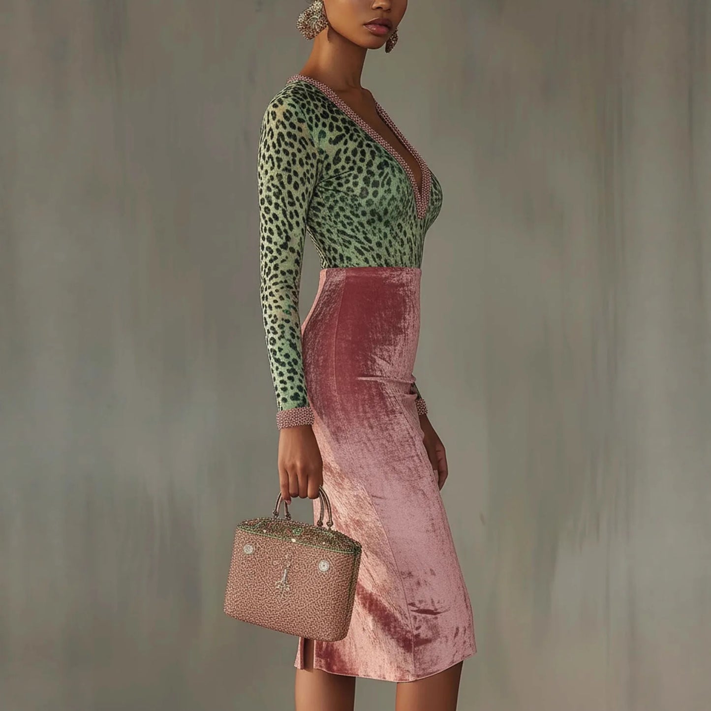 Women Sexy Leopard Print Slim Long Dress Autumn Long Sleeve Deep V-neck Bodycon Maxi Dresses