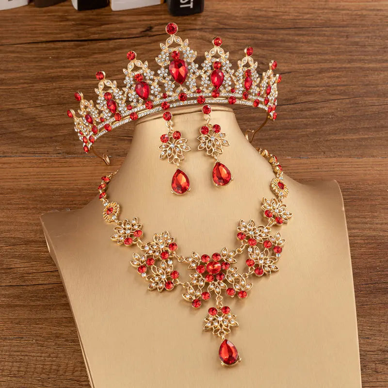 Baroque Bridal Crown Crystal Tiara & Necklace Earrings Jewelry Sets