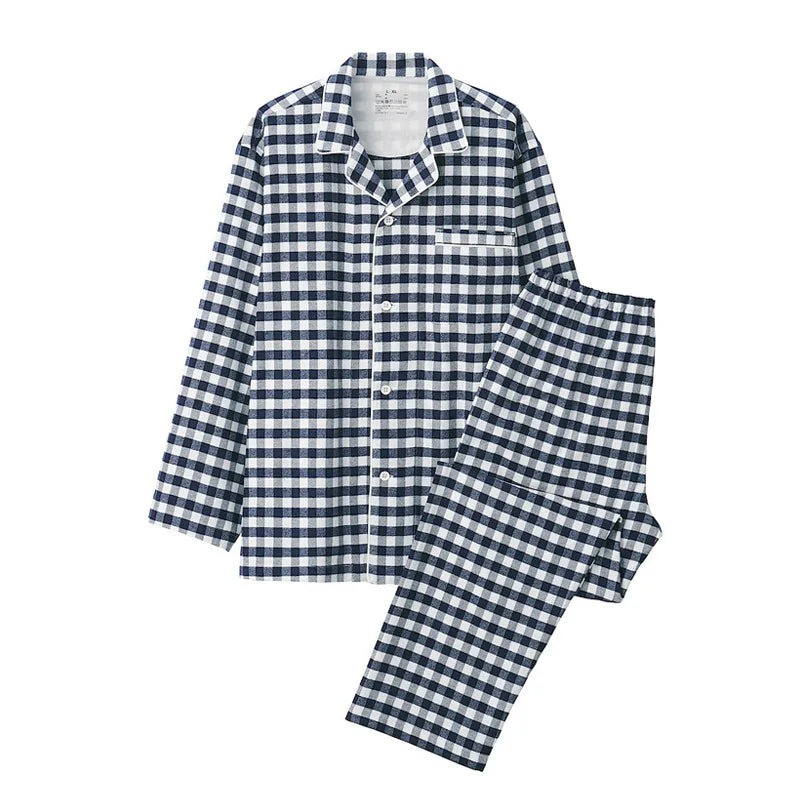 Cotton Flannel Plaid Men's & Women's High-quality Patterned Thick Pajamas for Autumn and Winter