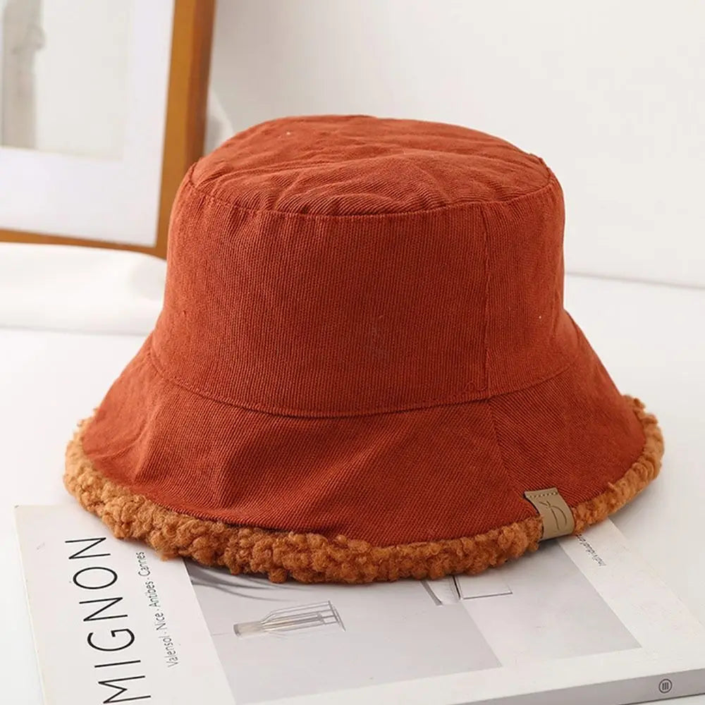 Winter Bucket Hat Thickened Soft Fisherman Cap Warm Corduroy Beanies