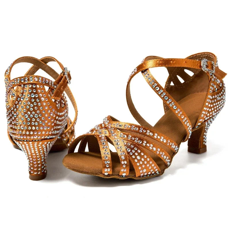 Diamond-encrusted Latin Ballroom Dance Soft Sole Shoes