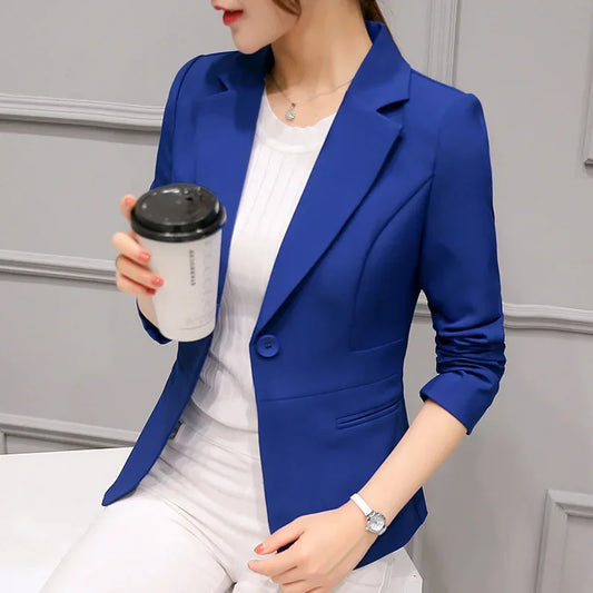 Ladies Blazer Pocket Jacket, Slim Fit Long-sleeved Korean Style