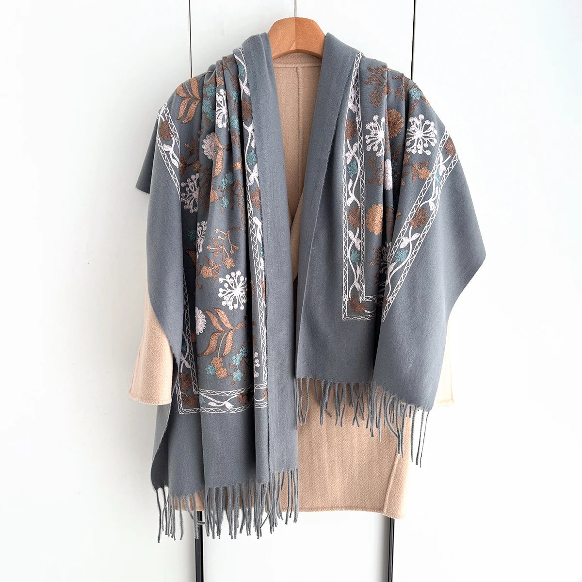 Many Colors Floral Warm Scarf For Women 70*210cm Luxury Faux Cashmere Shawl Winter Thick Pashmina Tassels Poncho Elegant Wrap
