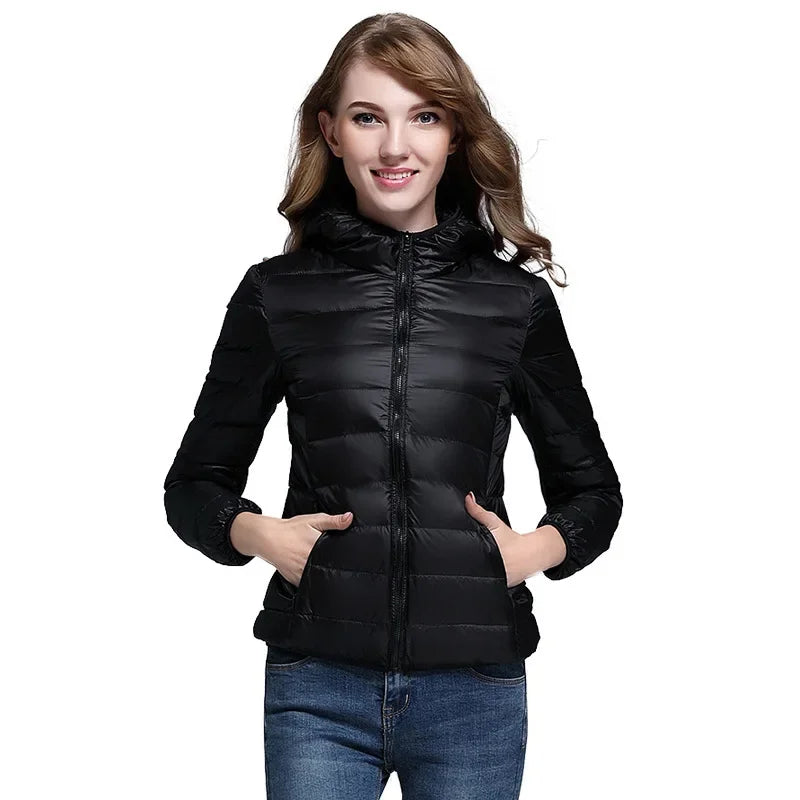 Winter Women's Light Coat Down Hooded Jacket Size S-XXL