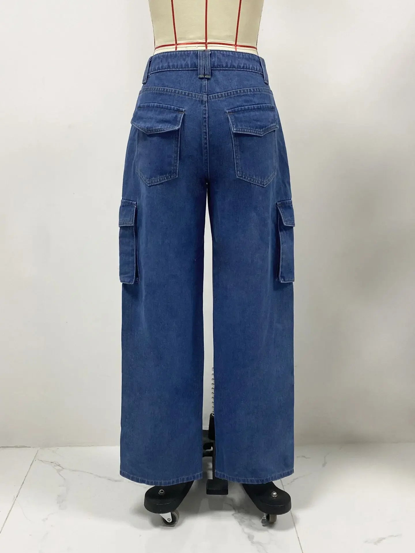 American Retro Mid-waist Multi-pocket Cargo Pants Jeans