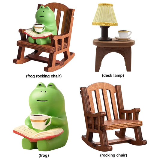 Handmade Miniature Home Office Decoration Frog Rocking Chair Lamp